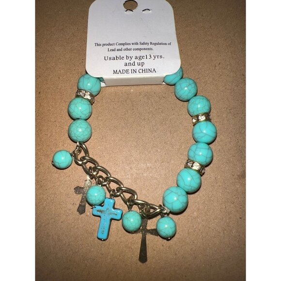My Style Faux Turquoise Faith Bead Stretch Bracelet - Picture 2 of 6